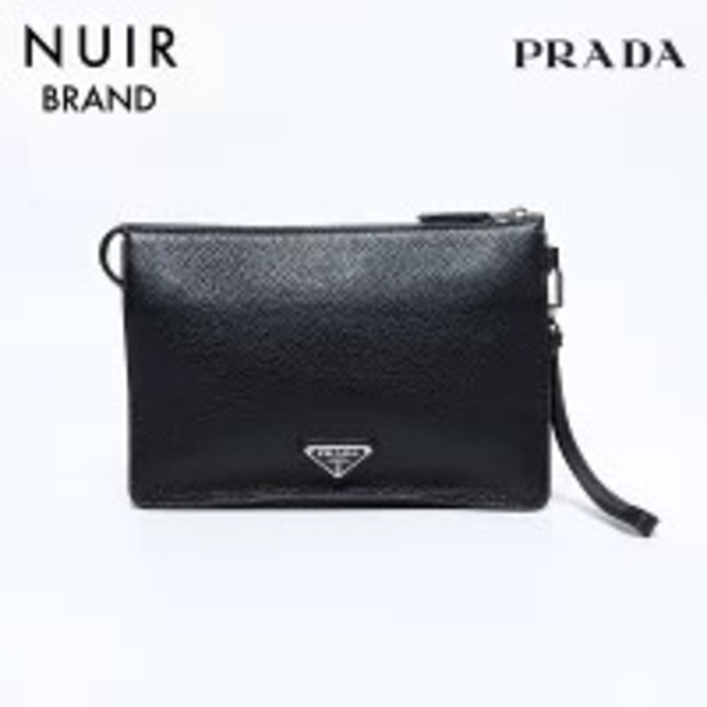 Prada Vitello City Clutch Bag Black